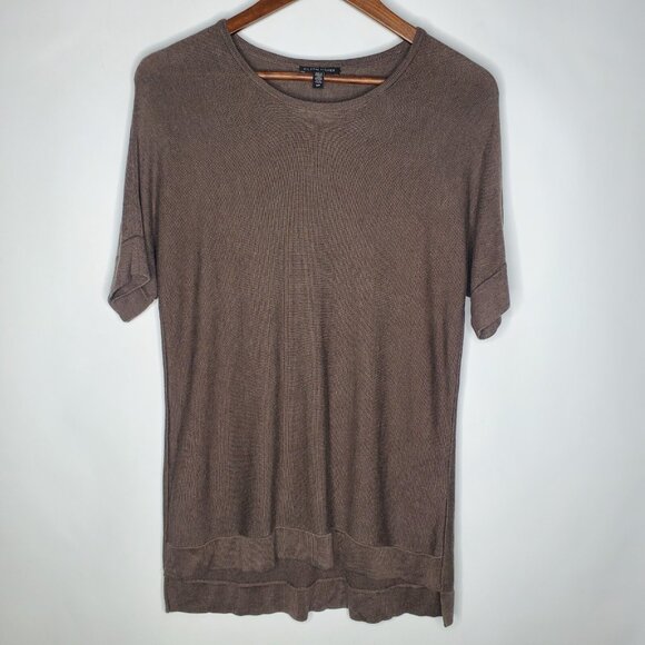Eileen Fisher Womens Brown Short Sleeve Silk Blend Sweater Size S Minimalist - Picture 1 of 9